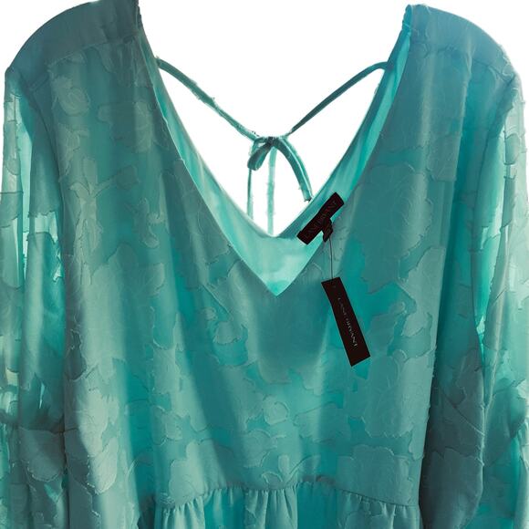 LANE BRYANT Top NWT  26/28 Long Sleeves Lined Sheer V-Neck Tie Back Burnout - Picture 4 of 14